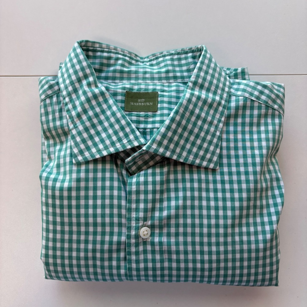 Sid Mashburn Button Down Shirt Mens Large Green Gingham Check Long Sleeve Cotton